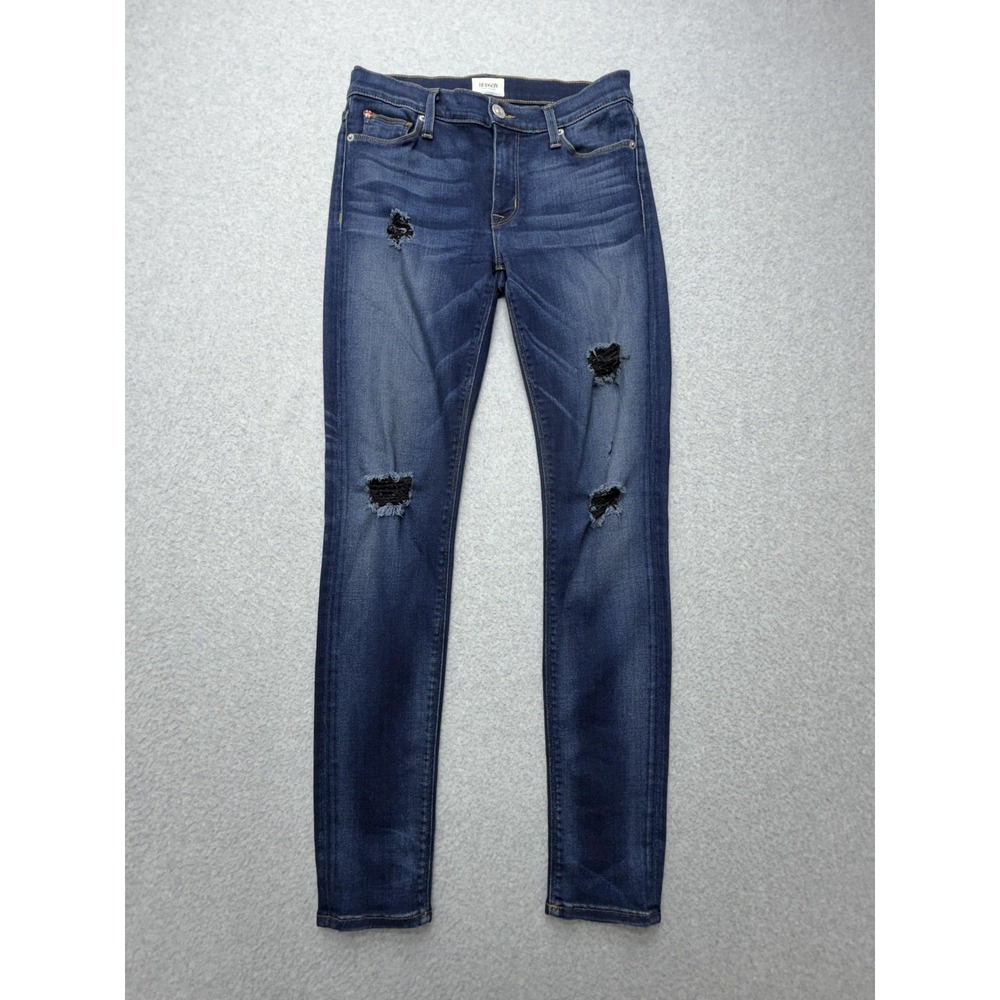 Hudson Nico Midrise Super Skinny Jeans Womens 28 Blue Distressed Stretch